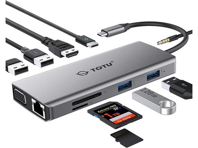 USB C Hub, Type C Hub, TOTU 11-in-1 Adapter with Ethernet, 4K USB C to HDMI, VGA, 2 USB3.0 2 USB2.0, Micro SD/TF Card Reader, Mic/Audio, USB-C Pd. photo