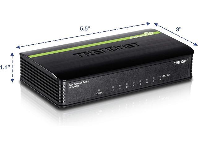 TRENDnet 8-Port Unmanaged 10/100 Mbps GREENnet Ethernet Desktop Switch, TE100-S8, 8x10/100 Mbps Ethernet Ports, 1.6 Gbps Switching Capacity,...