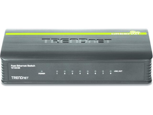TRENDnet 8-Port Unmanaged 10/100 Mbps GREENnet Ethernet Desktop Switch, TE100-S8, 8x10/100 Mbps Ethernet Ports, 1.6 Gbps Switching Capacity,...