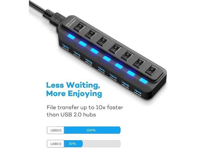 USB HUB - USB 3.0 Ports with Individual Power Switch, Data Splitter & Power Hub (7 Ports)