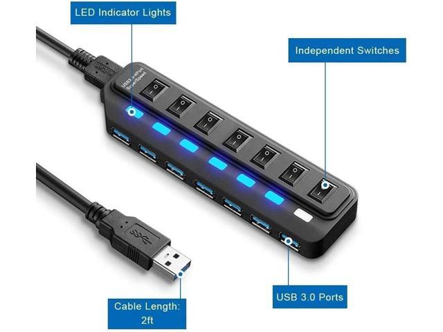 USB HUB - USB 3.0 Ports with Individual Power Switch, Data Splitter & Power Hub (7 Ports)