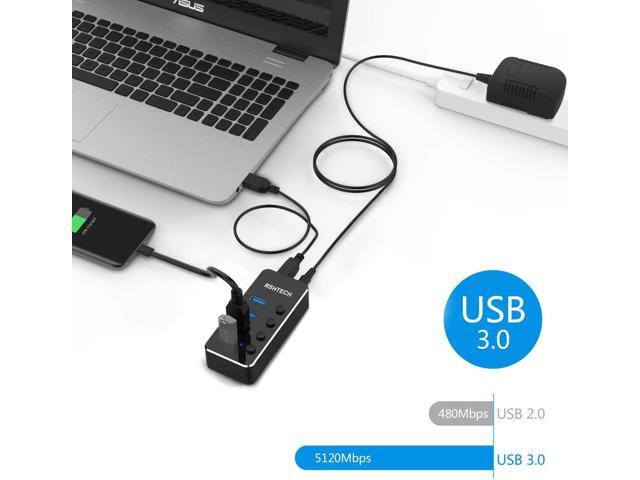 Powered USB hub 4 Port USB C to USB 3.0 Port Hub Expander Aluminum Portable USB 3.0 hub Splitter with 5V AC Adapter and Individual On/Off Switches...