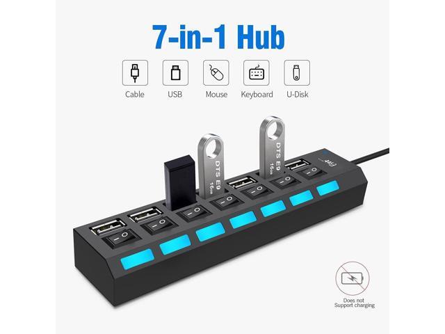7-Port USB Hub USB 2.0 Hub Data Transfer with Individual Switches Indicator Lights for PC Laptop
