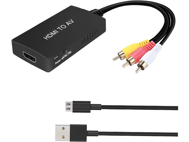 HDMI to RCA Converter, HDMI to AV Composite Adapter Supports PAL/NTSC
