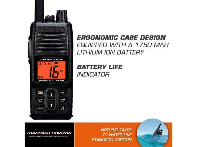 Standard Horizon HX380 5W Commercial Grade Submersible IPX-7 Handheld VHF Radio w/LMR Channels