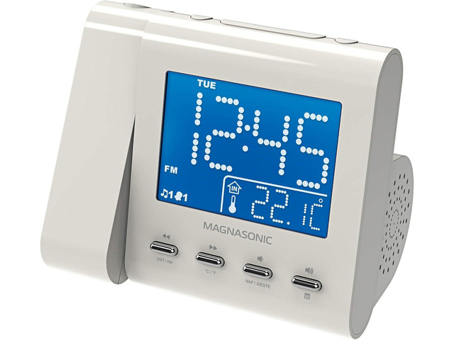 Magnasonic Projection Alarm Clock with AM/FM Radio, Battery Backup, Auto Time Set, Dual Alarm, Nap/Sleep Timer, Indoor Temperature/Date Display...