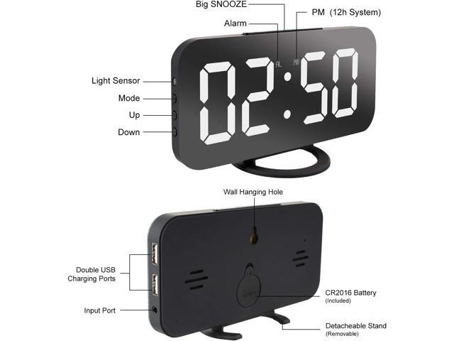 Digital Alarm Clock, Large LED Mirror Display,2 USB Charging Ports,Auto Adjustable Brightness,Aesthetic Modern Clocks for Bedroom Living Room...