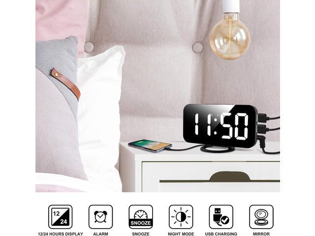 Digital Alarm Clock, Large LED Mirror Display,2 USB Charging Ports,Auto Adjustable Brightness,Aesthetic Modern Clocks for Bedroom Living Room...