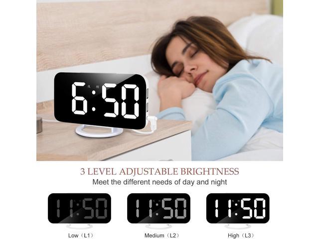 White Digital Alarm Clock for Bedrooms, Large LED Mirror Display Despertador Digital, 2 USB Charging Ports, Auto Dim Mode, Clocks for Bedroom...
