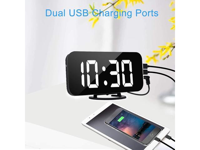 YGON Digital Alarm Clock, Large Mirror Display Surface LED Clocks with Dual USB Charger Ports, Auto/Custom Brightness,Modern Home Kitchen Bedroom...