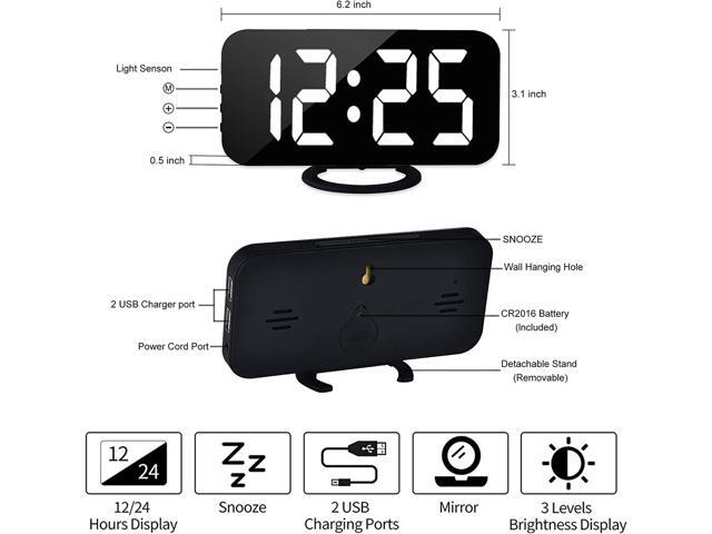 YGON Digital Alarm Clock, Large Mirror Display Surface LED Clocks with Dual USB Charger Ports, Auto/Custom Brightness,Modern Home Kitchen Bedroom...
