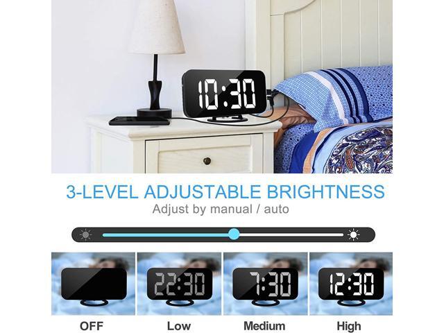 YGON Digital Alarm Clock, Large Mirror Display Surface LED Clocks with Dual USB Charger Ports, Auto/Custom Brightness,Modern Home Kitchen Bedroom...