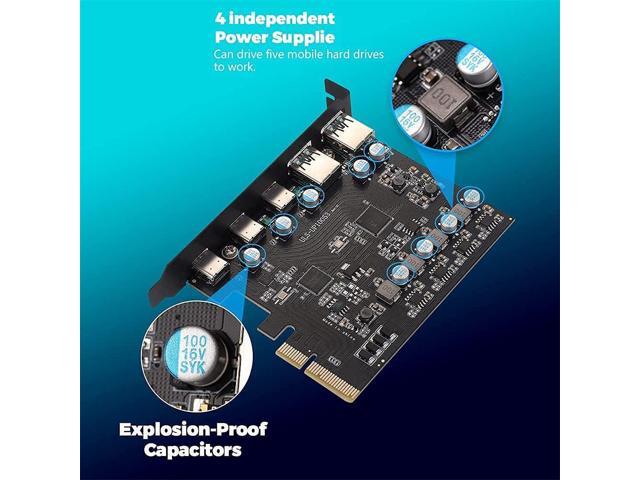 PCIe to USB 3.2 Gen 2 Adapter Card with 20 Gbps Bandwidth 5-Port (3X USB C -2X USB A) PCI Express Expansion Card Internal USB Hub PCI-E Add-on...