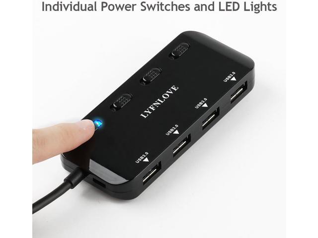 Multi USB Port Expander, LYFNLOVE Ultra Slim USB Hub 3.0, 4-Ports USB Splitter High-Speed USB Data Hub with Individual On/Off Power Switches for...