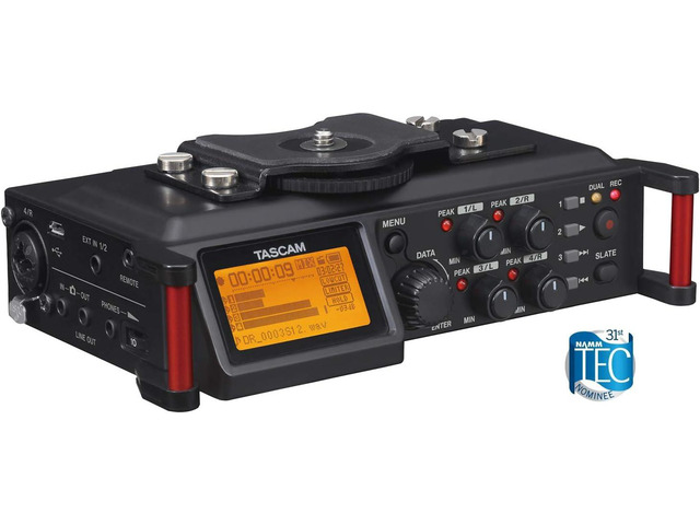 TASCAM 4-Channel Portable Audio Recorder for Videographers, 4 Combo XLR/TRS Inputs, 2 Internal Mics, Limiter, HP Filter (DR-70D)