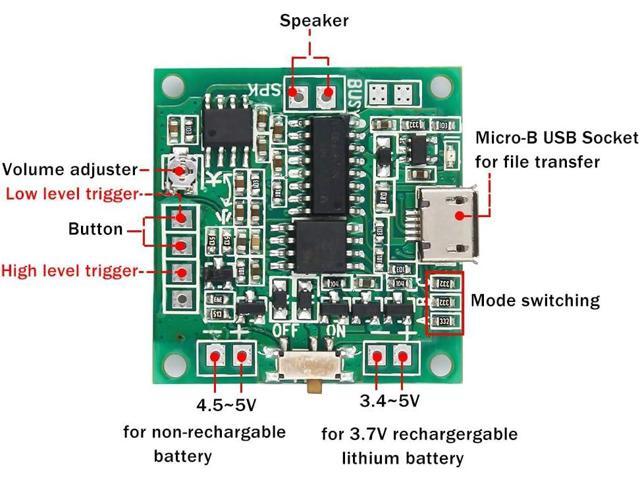 Sound Module Button Control Music Voice Player Programmable Talk Chip Musical 8MB MP3 WAV USB Downloadable with AA Battery Box + USB Cable for DIY...