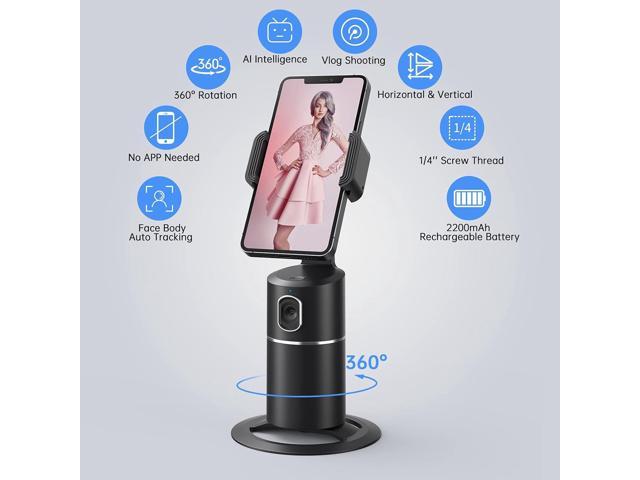 Auto Face Tracking Phone Holder, No App Required, 360° Rotation Face Body Phone Tracking Tripod Smart Shooting Camera Mount for Live Vlog Streaming...
