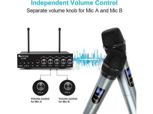 FIFINE UHF Dual Channel Wireless Handheld Microphone, Easy-to-use Karaoke Wireless Microphone System-K036