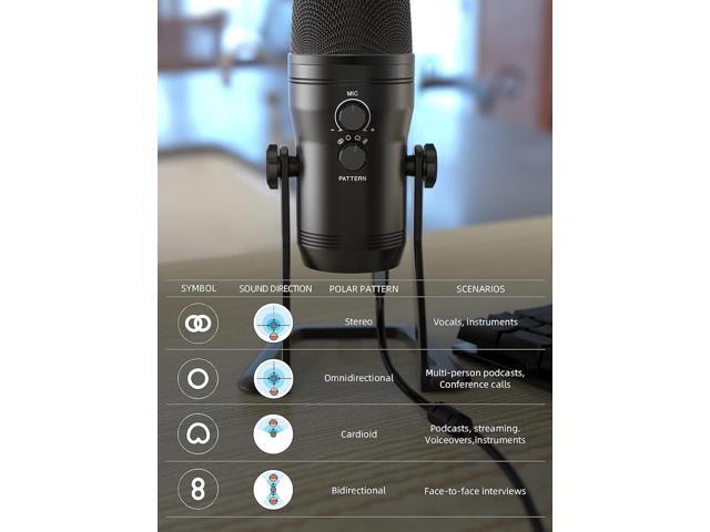 FIFINE USB Studio Recording Microphone Computer Podcast Mic for PC, PS4, Mac with Mute Button & Monitor Headphone Jack, Four Pickup Patterns for...