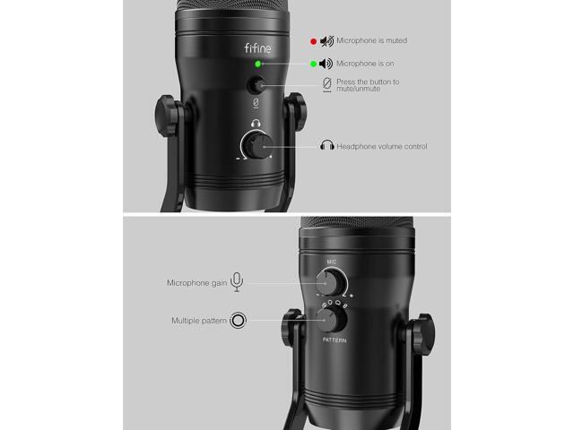 FIFINE USB Studio Recording Microphone Computer Podcast Mic for PC, PS4, Mac with Mute Button & Monitor Headphone Jack, Four Pickup Patterns for...