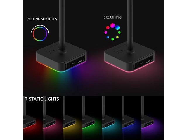 KAFRI RGB Dual Headphone Stand with USB C Charger Desk Gaming Double Headset Holder Hanger Rack with 3 USB Charging Port and 2 Outlet - Suitable...