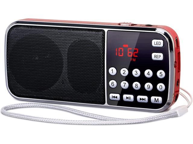 PRUNUS J-189 Bluetooth AM FM Radio, Small Portable Radio - Dual Speaker Heavy Bass, LED Flashlight, Pocket Size, TF Card USB AUX MP3 Player,.