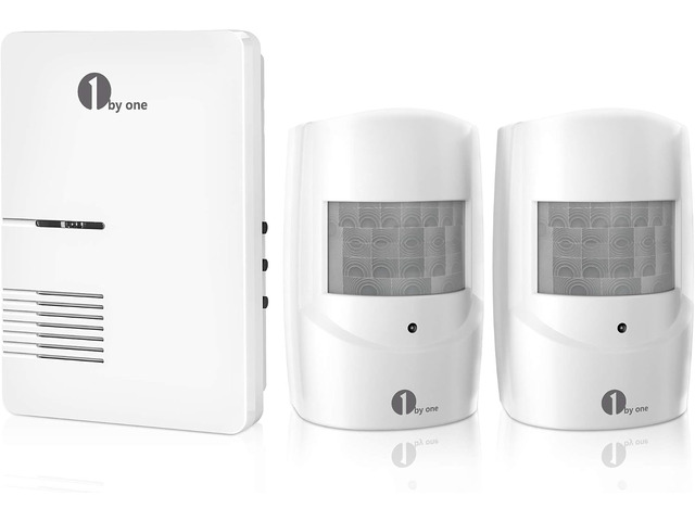 1byone Driveway Alarm, 36 Melodies, 1 Plug-in Receiver 2 PIR Detectors