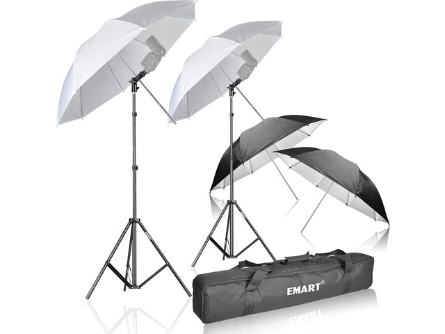 EMART 33 inch Reflective Photography Umbrella,Studio Camera Photographic Props with Adjustable Light Stand,Flash Diffuser for Speedlight(4 Pack)