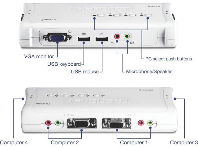 4-Port USB KVM Switch and Cable Kit With Audio, Manage 4 Computers, USB Switch, Windows, Linux, Auto-Scan, Plug And Play, Hot Pluggable, 2048 x...