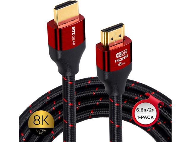 Ritz Gear 8K HDMI 2.1 Cable 6.6 ft. 48 Gbps Ultra High Speed Braided Nylon Cord & Gold Connectors - 8K@60Hz UHD Video, 4K@120Hz, 4K@60Hz, 2K,...