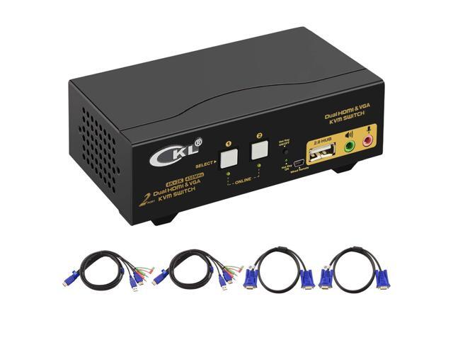 HDMI + VGA KVM Switch Dual Monitor Extended Display 2 Port with Audio and USB 2.0 HUB, CKL Dual View PC Monitor Keyboard Mouse Selector Box for...