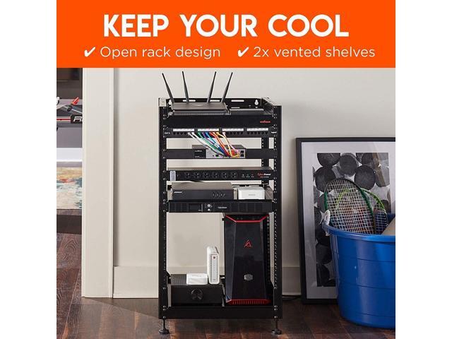 ECHOGEAR 15U Open Frame Rack for Servers & AV Gear - Wall Mountable Design Includes 2X Vented Shelves, 25x Rack Mounting Screws, 4X Leveling Feet,...
