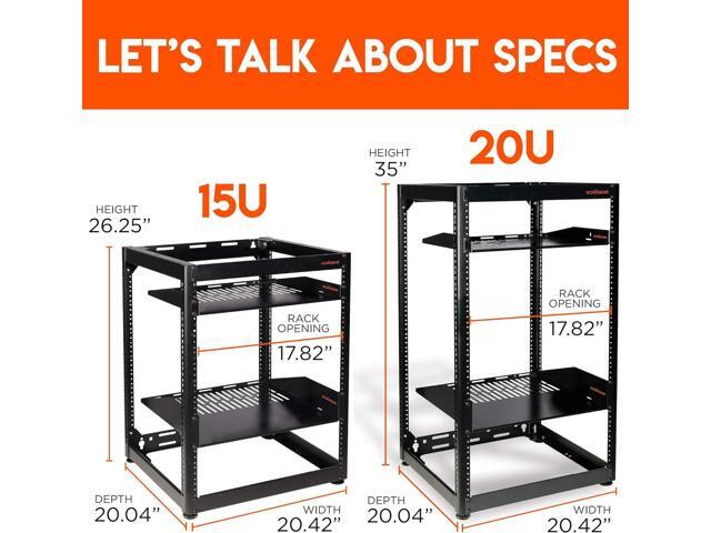 ECHOGEAR 15U Open Frame Rack for Servers & AV Gear - Wall Mountable Design Includes 2X Vented Shelves, 25x Rack Mounting Screws, 4X Leveling Feet,...
