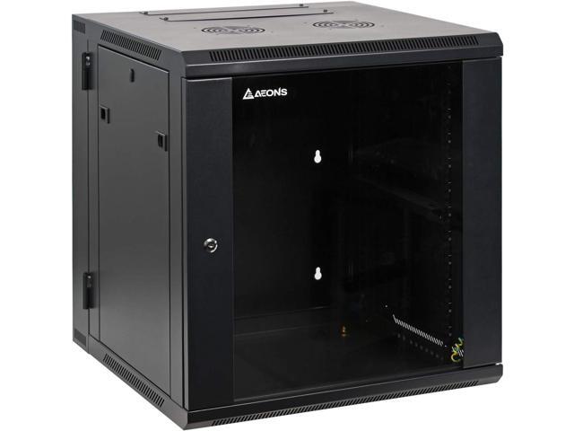 AEONS Depot 12U Professional Wall Mount Server Cabinet Enclosure Double Section Hinged Swing Out 19-Inch Server Network Rack with Locking Glass...