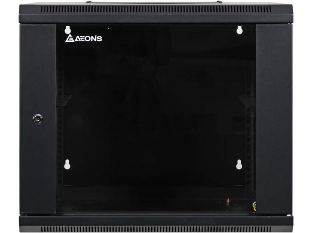 AEONS 9U Professional Wall Mount Server Cabinet Enclosure Double Section Hinged Swing Out 19-Inch Server Network Rack with Locking Glass Door Black...