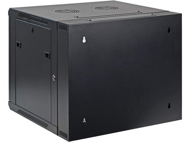 AEONS 9U Professional Wall Mount Server Cabinet Enclosure Double Section Hinged Swing Out 19-Inch Server Network Rack with Locking Glass Door Black...