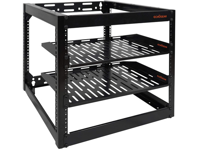 ECHOGEAR 10U Network Rack - Wall Mountable Heavy Duty 4 Post Design Holds All Your Networking & AV Gear - Open Frame Design Includes 2 1U Vented...