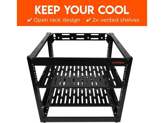 ECHOGEAR 10U Network Rack - Wall Mountable Heavy Duty 4 Post Design Holds All Your Networking & AV Gear - Open Frame Design Includes 2 1U Vented...
