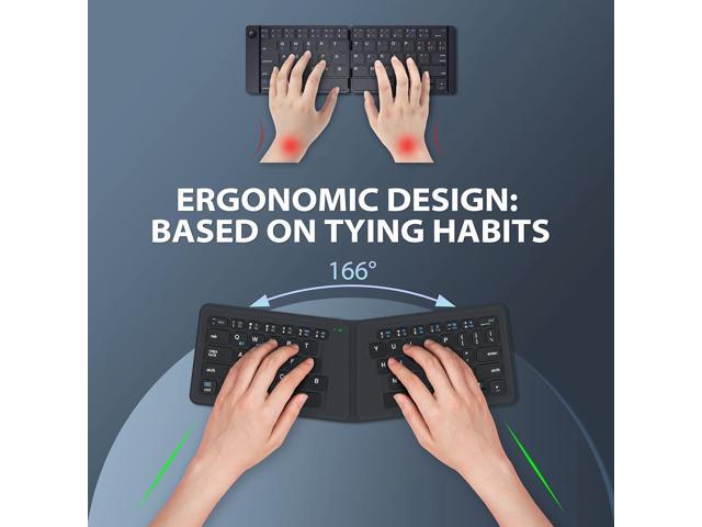 iClever Ergonomic Foldable Keyboard, BK06 Split Folding Bluetooth Keyboard with PU Leather Cover, USB-C Rechargeable, Multi-Device, Ultra Slim...