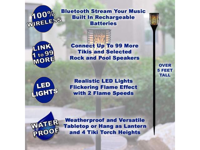Theater Solutions TT100 Fully Wireless 120 Watt Rechargeable Battery Bluetooth Tiki Torch Speaker 2 Pack Lanterns Link Up to 99 Speakers...