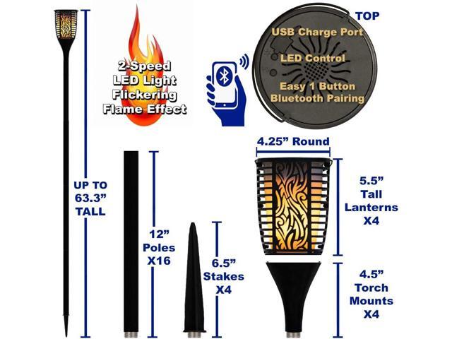 Theater Solutions TT100 Fully Wireless 240 Watt Rechargeable Battery Bluetooth Tiki Torch Speaker 4 Pack Lanterns Link Up to 99 Speakers Wirelessly