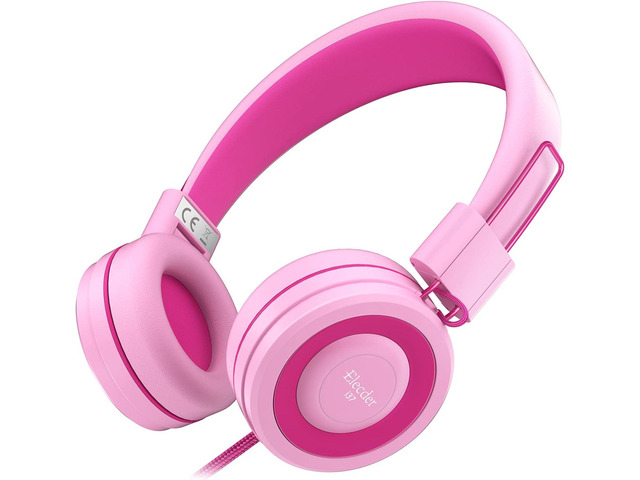 ELECDER i37 Kids Headphones for School Children Girls Boys Teens, Rose/Pink Foldable Adjustable Lightweight, 3.5mm Audio Jack On Ear Headphones...
