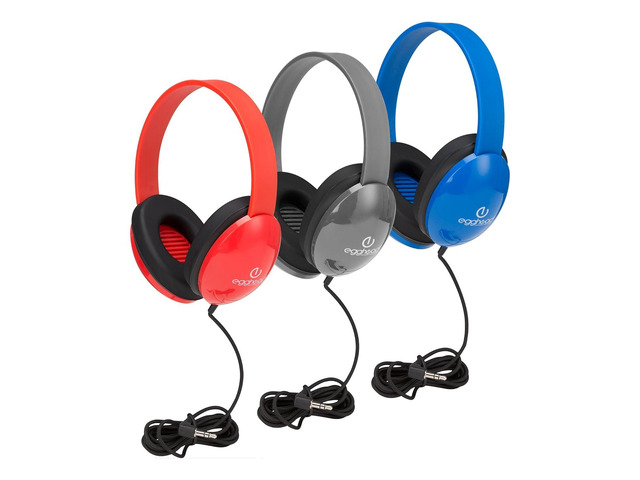 Egghead Heavy-Duty Kids' Headphones w/Tangle-Free Fabric Cord (Pack of 10) Blue
