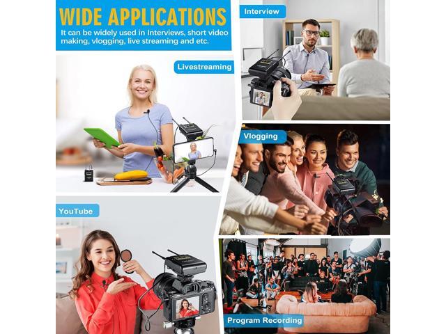 FULAIM WM500 UHF Wireless Lavalier Microphone System, 16-Channel Lavalier Lapel Mic with Rechargeable Transmitter and Receiver for Recording...