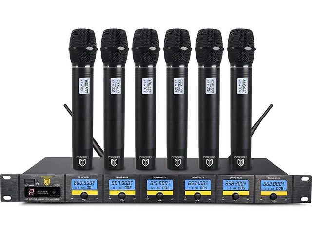 PRORECK MX66 6-Channel UHF Wireless Microphone System with 6 Hand-held Microphones Karaoke Machine for Party/Wedding/Church/Conference/Speech