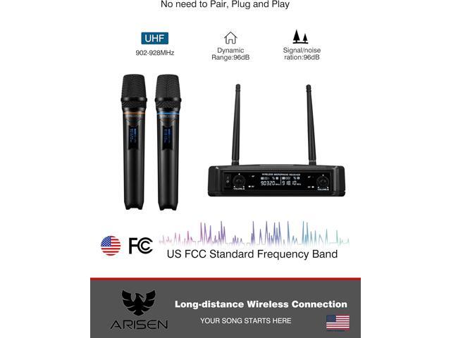 ARISEN Wireless Microphone System, Professional microphone UHF Dual Channel Handheld Microphone, 200ft Range Receiver and 2 Handheld Mic Set,...
