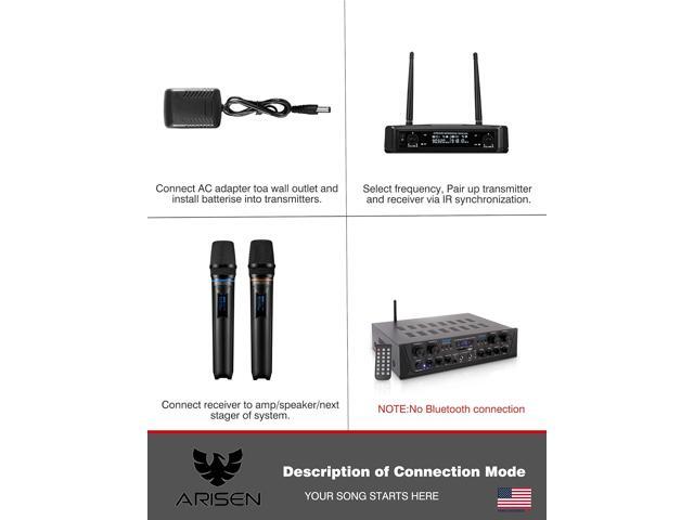 ARISEN Wireless Microphone System, Professional microphone UHF Dual Channel Handheld Microphone, 200ft Range Receiver and 2 Handheld Mic Set,...