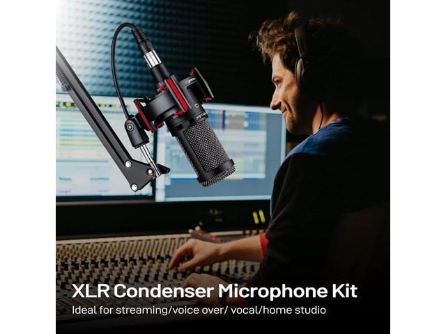 Condenser Microphone XLR,Professional Studio Recording Microphone for Computer PC,Cardioid Podcast Mic Kit with Boom Arm,Gaming Microphone for...