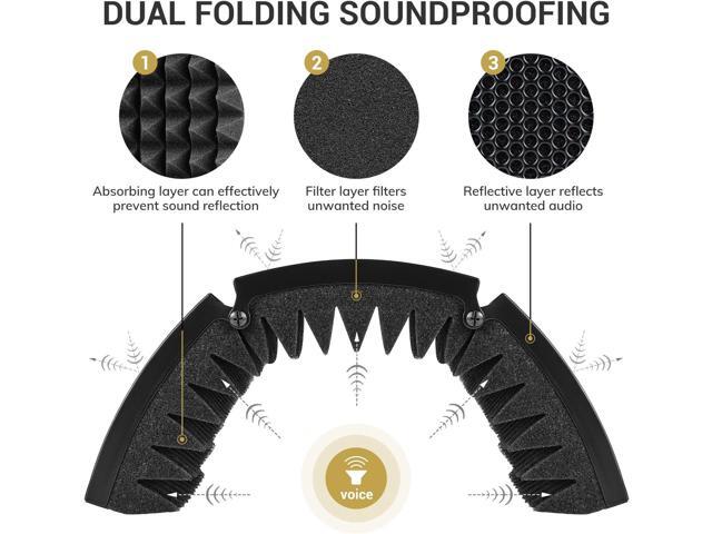 TONOR Microphone Isolation Shield, Studio Mic Sound Absorbing Foam Reflector for Any Condenser Microphone Recording Equipment Studio, Black