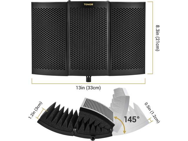 TONOR Microphone Isolation Shield, Studio Mic Sound Absorbing Foam Reflector for Any Condenser Microphone Recording Equipment Studio, Black